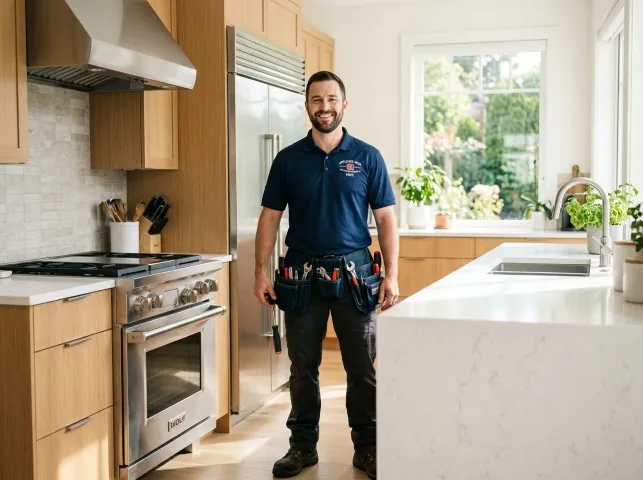 Appliance Repair Hero technician in a Ashfield, PA kitchen after an appliance repair